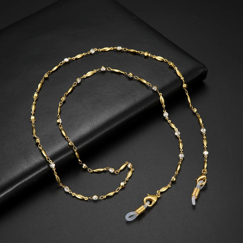 Metal With Crystals Copper Chain Sunglasses Reading Glasses Chain Rhinestones Hanging Neck Chain Neck Masked Strap  Necklace