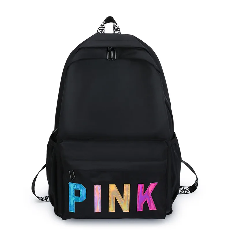 Hot sell stock pink laser sequin logo bagpack fashion girls teenager middle high school backpack