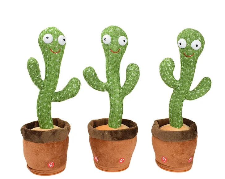 Cute Style Dancing Light Recording Musical Cactus Plush Toy Soft Cotton Stuffed Toy with Talk Back Feature
