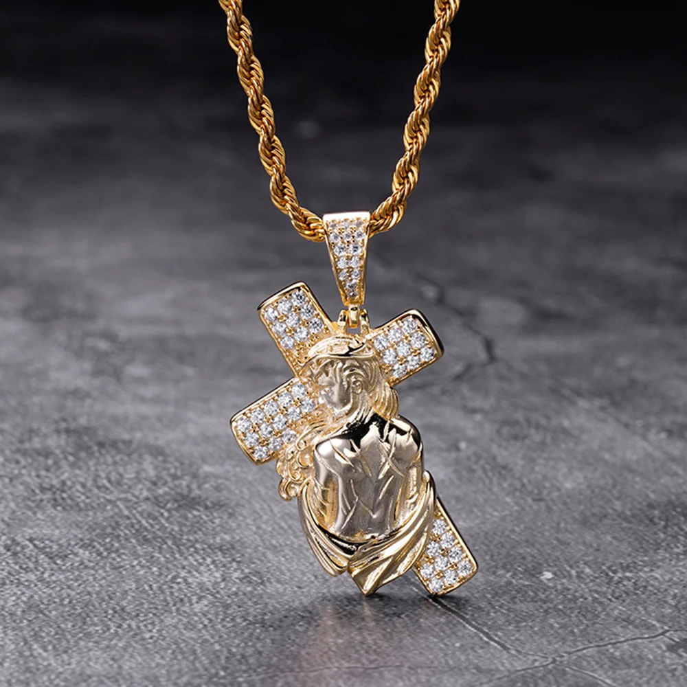 Iced Out 14kt 18k Gold Plated Silver Popular Cross Jesus Religious Pendants