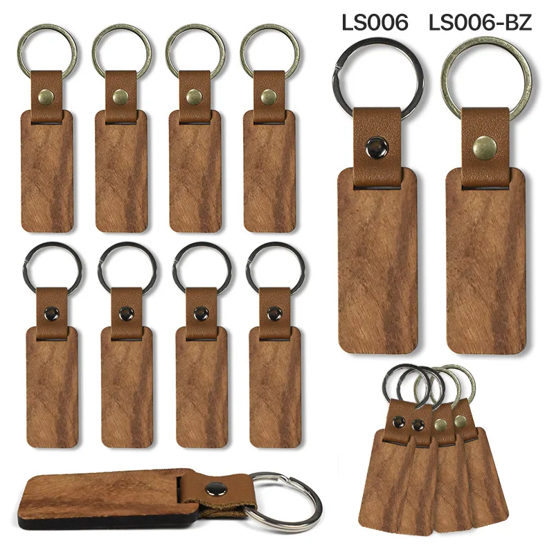 Eco-friendly rosewood Key Chain Genuine Leather Kit Metal Accessories Wooden Keyring Blank Customized Personalized Keyring