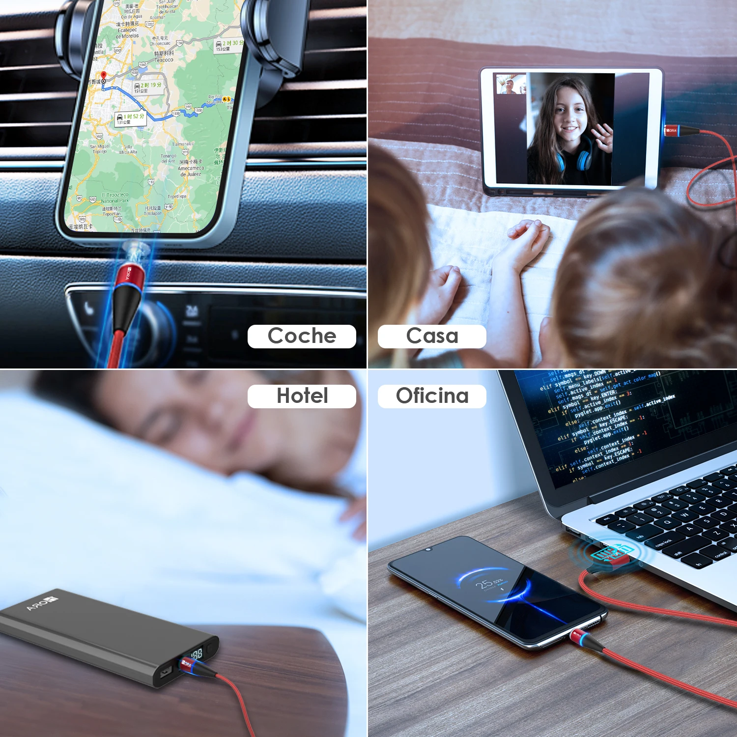 1HORA Type c cable fast charging 3A magnetic cable  USB phone cable  3-in-1 Nylon Braided Cord compatible micro usb/type-c/I-pro