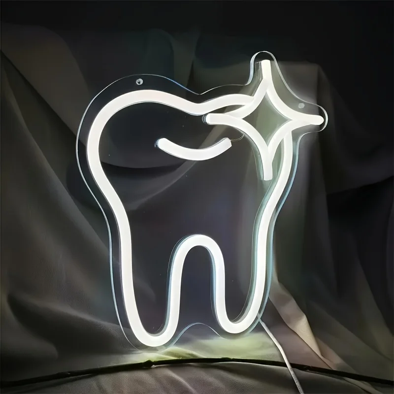 Custom Neon Sign Creative Teeth Wall Art for Bedroom LED Neon Light Dental Office Big White Teeth Advertising Board Logo Sign