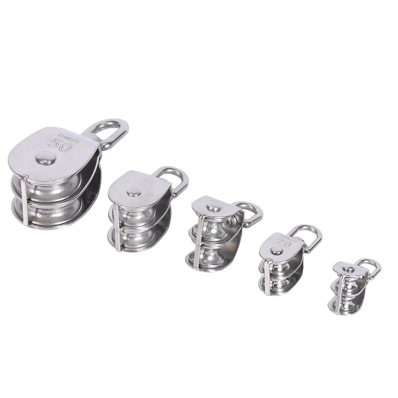 Lifting Double Pulley Stainless Steel Heavy Duty Double Wheel Swivel Lifting Rope Pulley Block