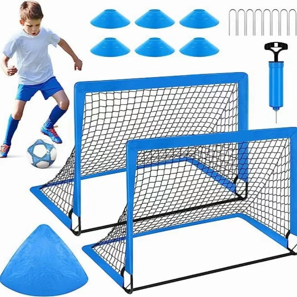 Actearlier set of 2 Portable Kid Football goal pack kit children training foldable football nets mini pop up soccer goals