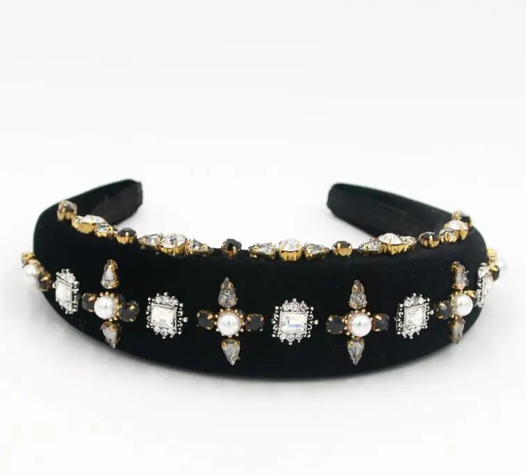 wholesale handmade luxury baroque crystal headband gorgeous pearl embellished padded headband for women wild hair accessories