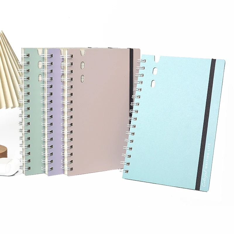 factory wholesale A4 b5 A5 A6 A7 student  hardcover  PP plastic spiral  notebook with elastic