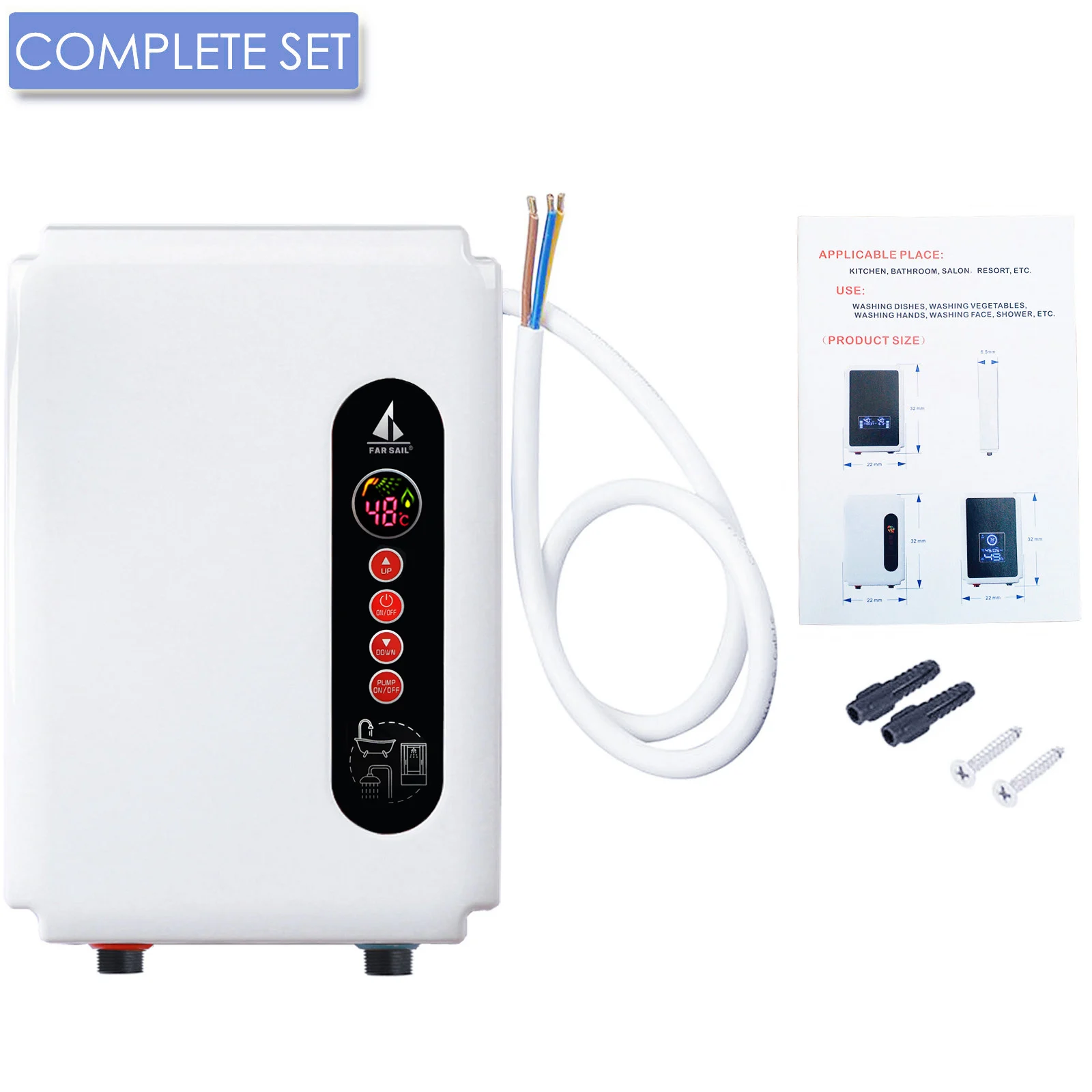 5500W 220V Water Heater Booster Pump Hot Water Heater With Built-In Pressure Pump