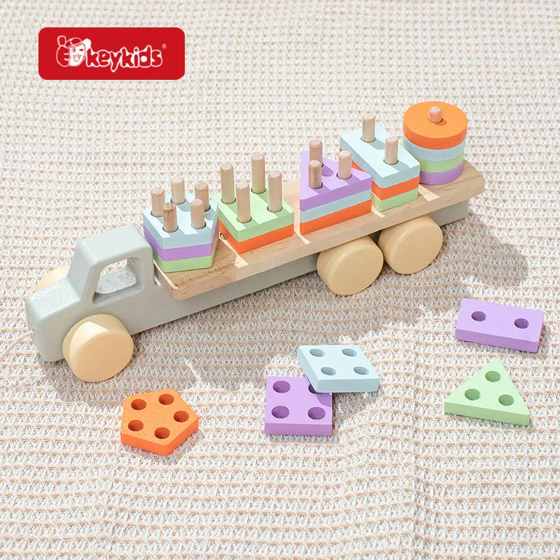 Most popular preschool baby wooden push pull toy with stacking sticks W05C163