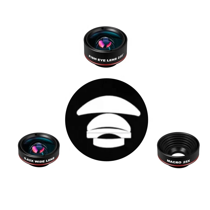 Brand Quality 180 Degree Fish Eye Lens+0.62X Wide Angle+25X Macro Lens Universal HD Mobile Phone Lens Kit for iPhone Android