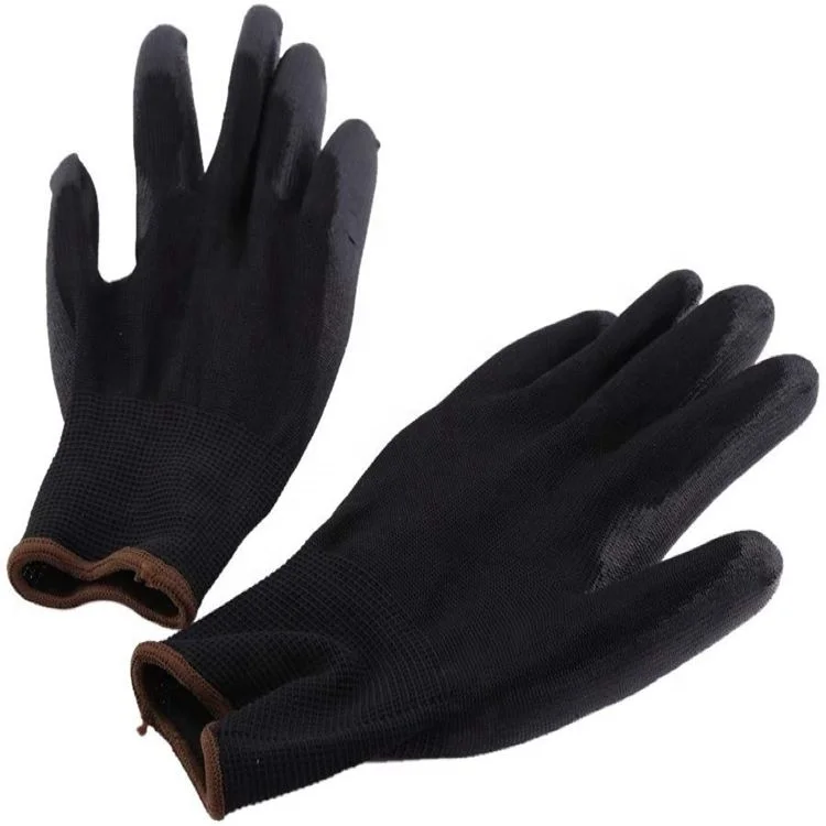 13g вязаные нейлоновые дышащие защитные перчатки из полиуретана антистатические черные полиуретановые перчатки с покрытием ладони