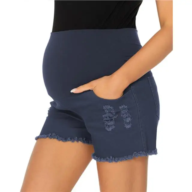 China Manufacturer Elastic Waist Women Ripped Denim Workout Maternity Shorts