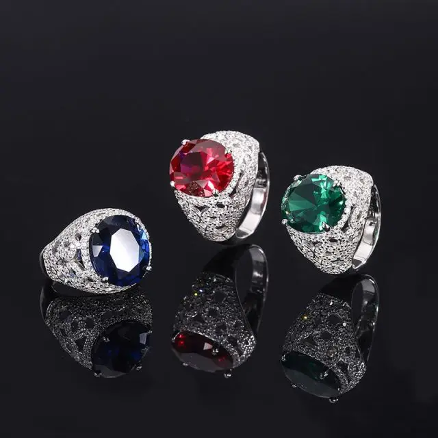 925 Sterling Silver Birthstone Blue Created Sapphire Women Engagement Ring