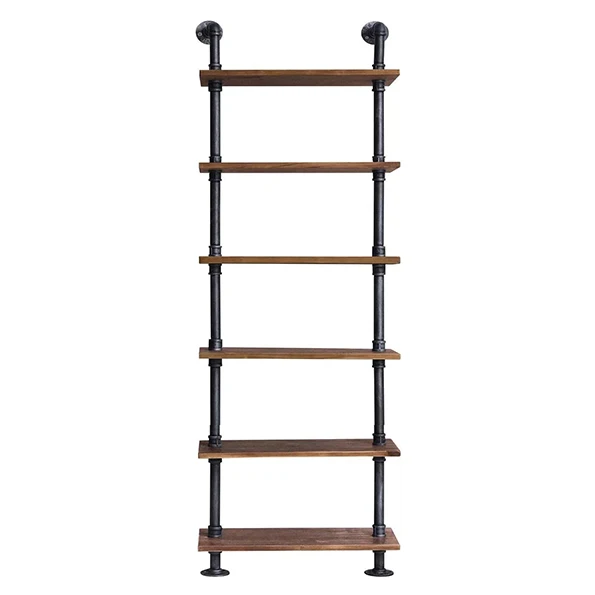 24 Width Industrial Pipe Shelves Rustic Modern Wood Ladder with Metal Frame Pipe Wall Shelf Wood Storage Home Decor