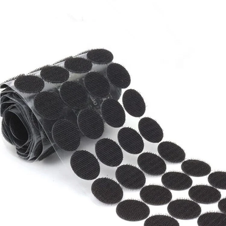 10 15 20 mm Customized size Self-Adhesive Strong Sticky Die Cut Colored  Back Glue Hook And Loop Round Dots/ Circles/ Tape