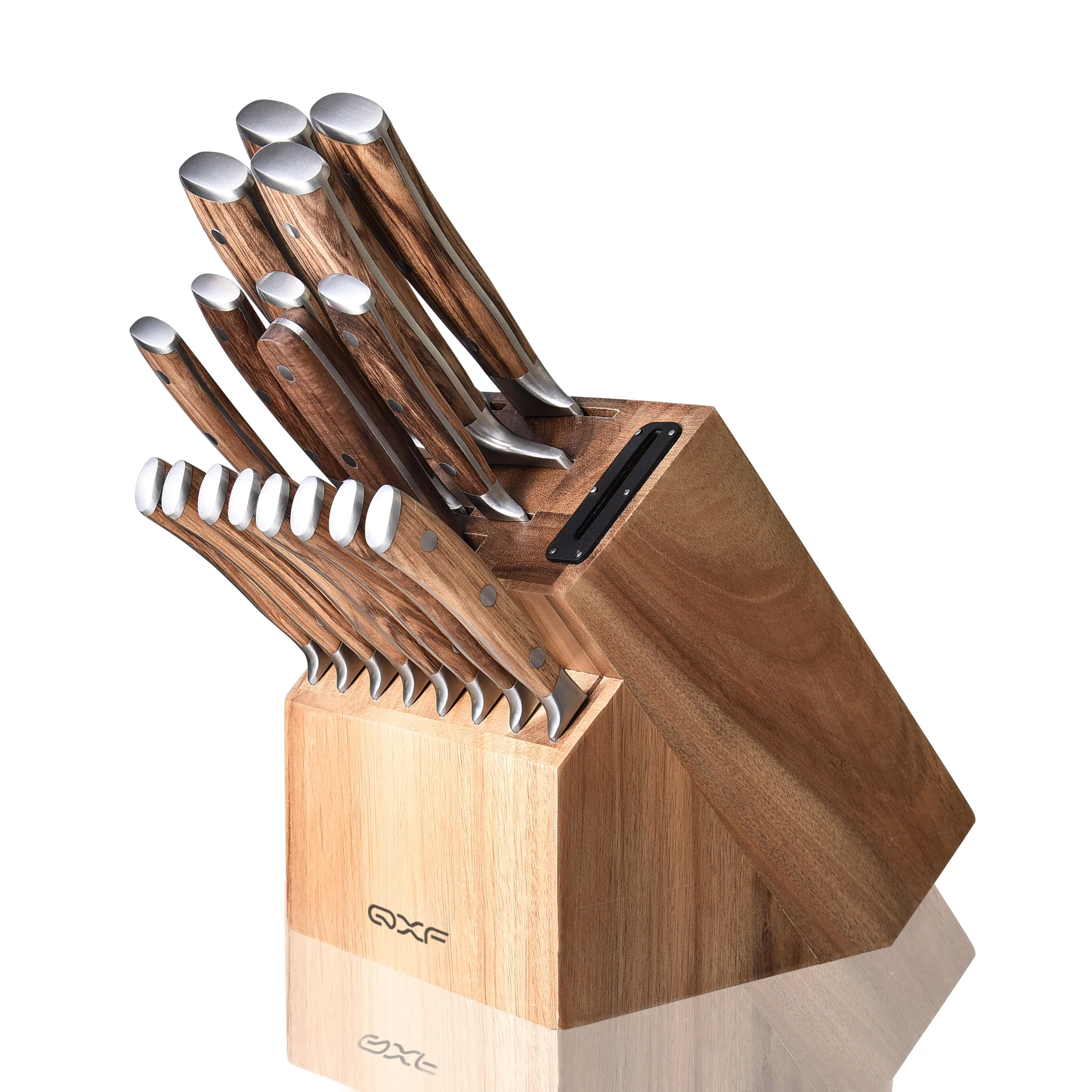 Hot Sale Premium Kitchen Wooden Knife Block Well chosen Acacia Wood Knife Stand Knife Holder with Sharpener (1600617733835)