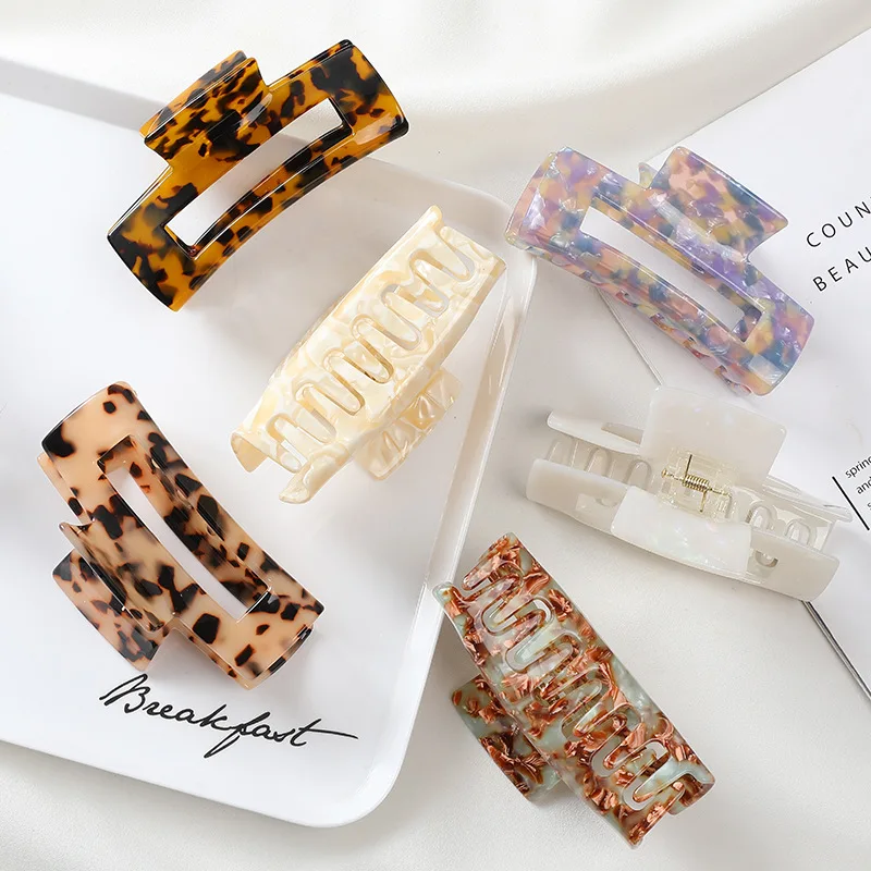 Trendy Korean Geometric Large Rectangle Hair Claw Clips 2022  Handmade Oversized Marble Acetate Hair Clamps Claw Clip for Women