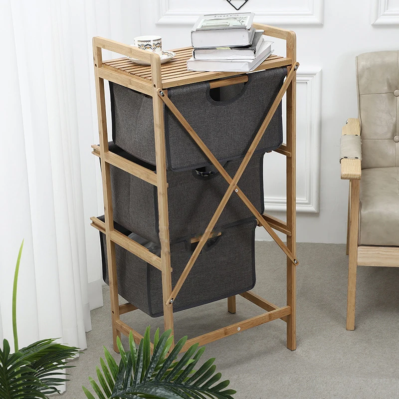 Good Price Bamboo Fabric Hotel Household Storage Organizer Frame Three-tier Drawer Rack