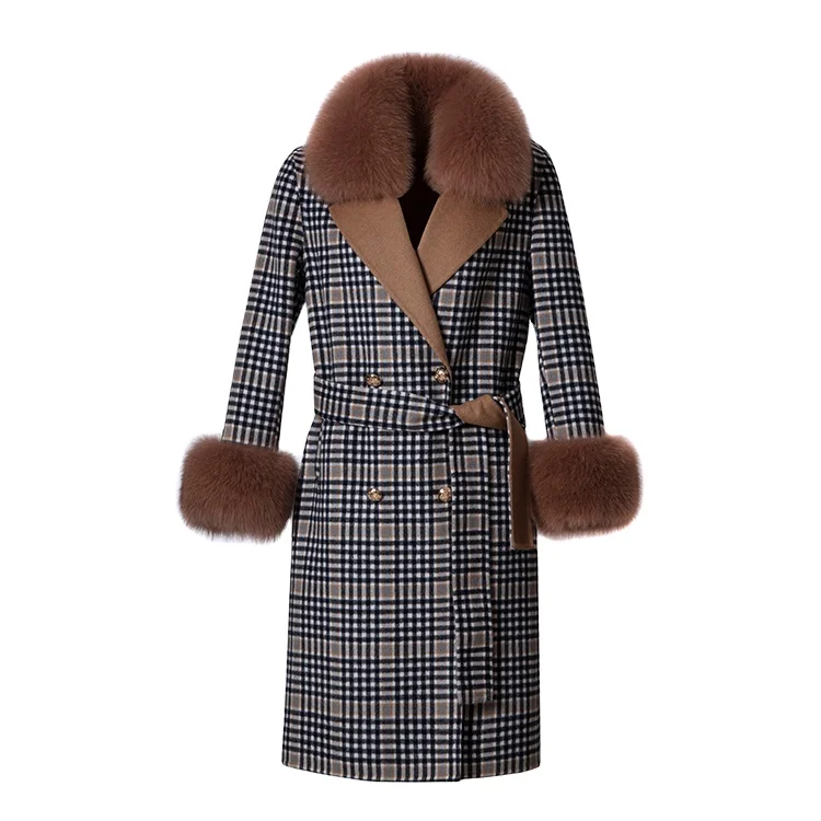 2021 Winter Lady Popular Beige Super Warm Top Quality Sheep Skin Double Woolen Coat