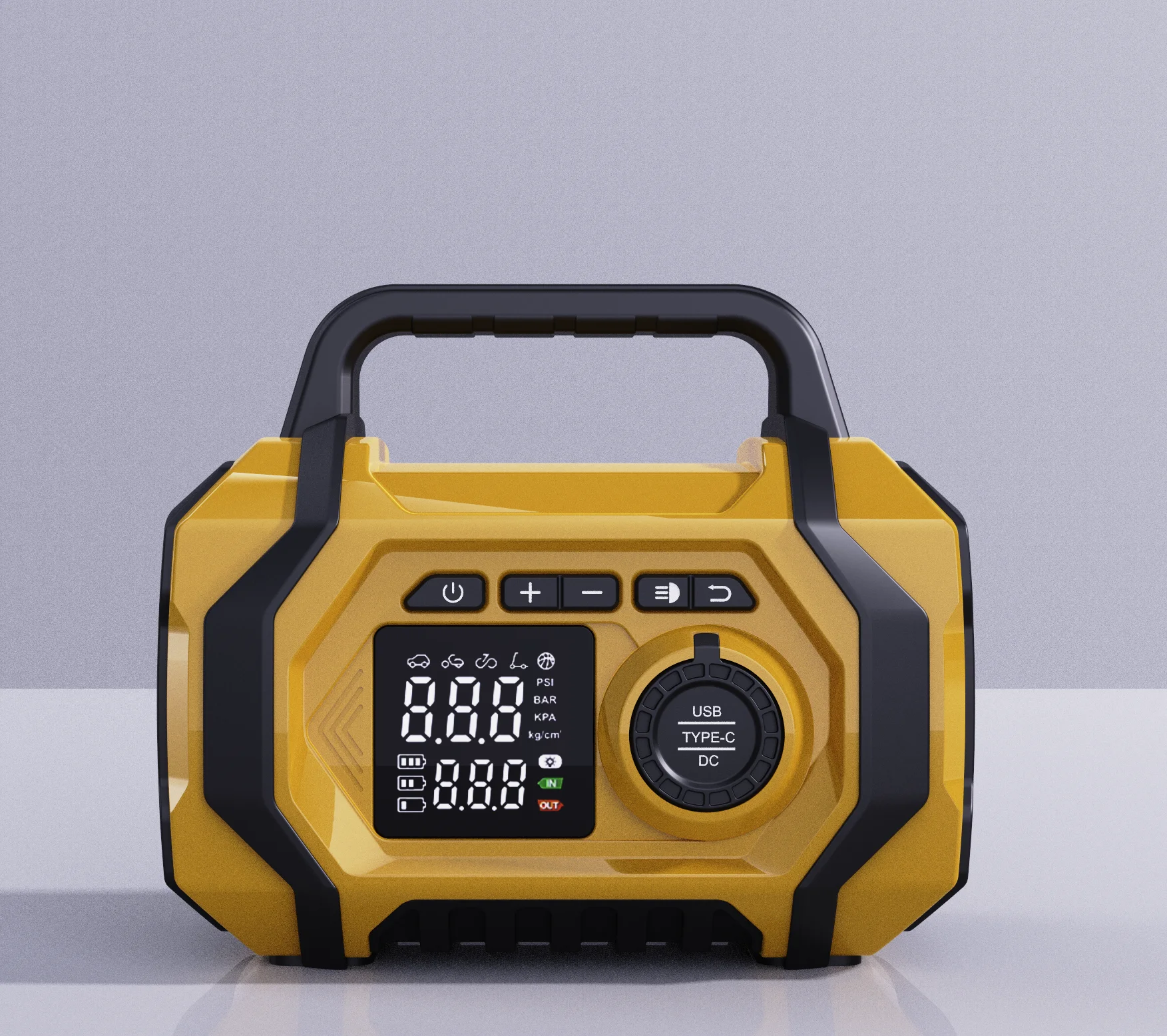 HF201 new model battery jumper starter with inflator portable 6 in 1 emergency power bank supply air compressor car inflator LED