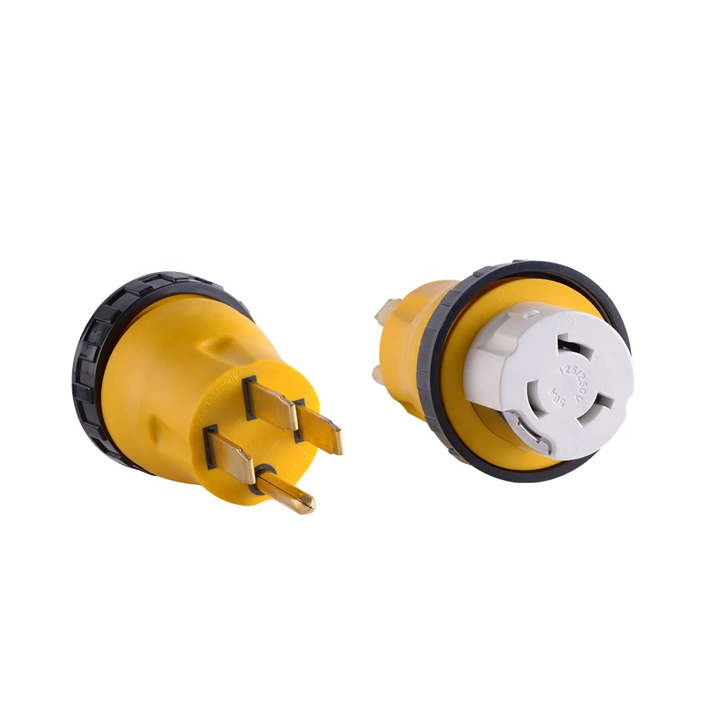 RV Power Cord Locking Adapter  Plug -50 Male to 50 Female 4-Prong  Generator Cable Adapter Electrical Converter Plug