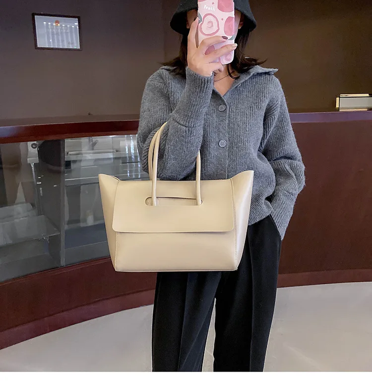 Amazon Simple Solid Color Tote Bag Ladies Custom Pattern Logo Handbag Fashion Casual One-shoulder Bag