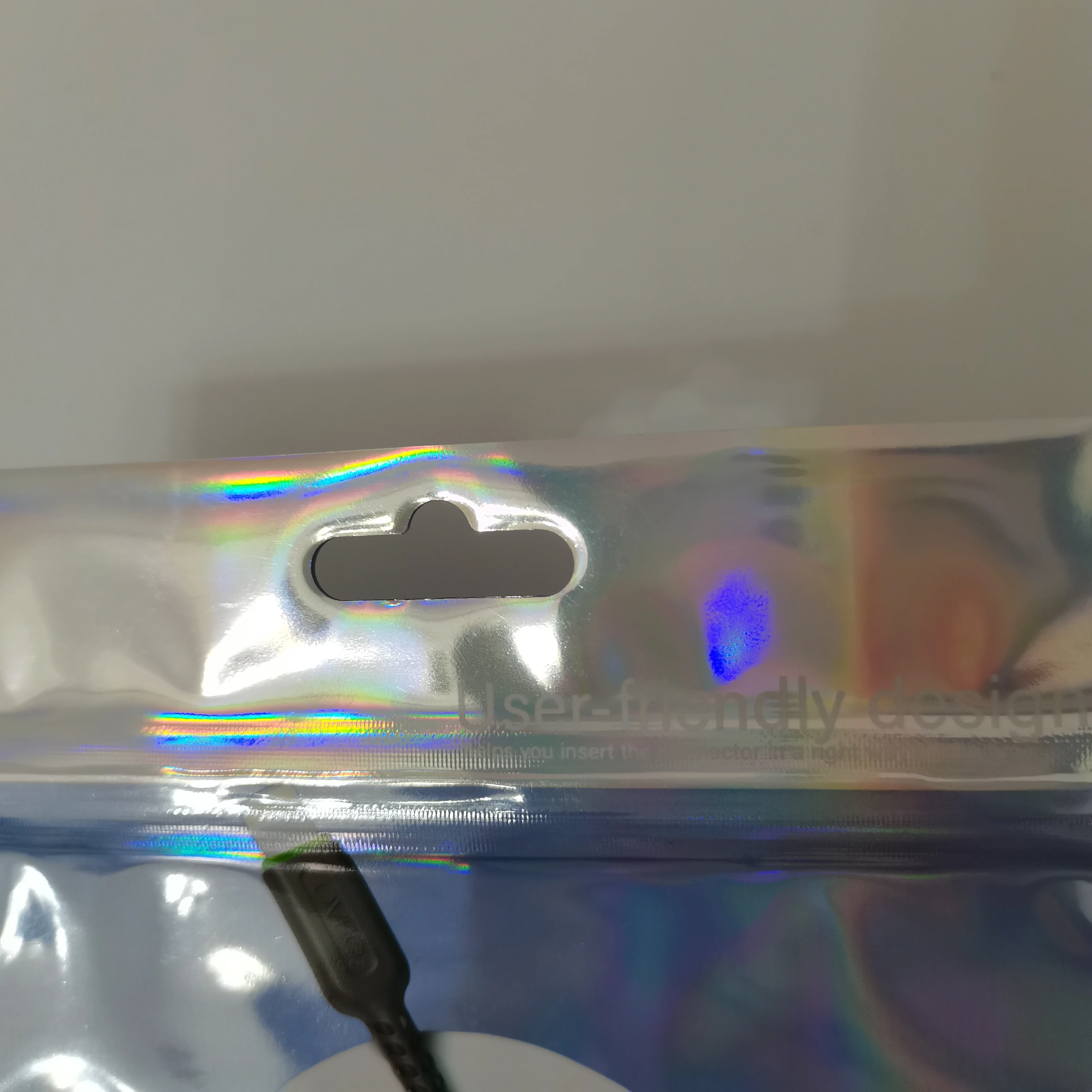 Custom Logo Resealable Plastic Mylar Hologram Data Cable Packaging Bags