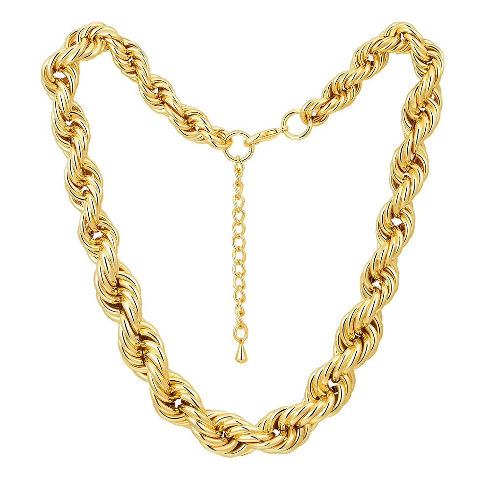 Latest 18K Gold Plated Brass Jewelry Irregular Hollow Coarse Twist Rope Chain For Women Hip Hop Style Necklace P243464