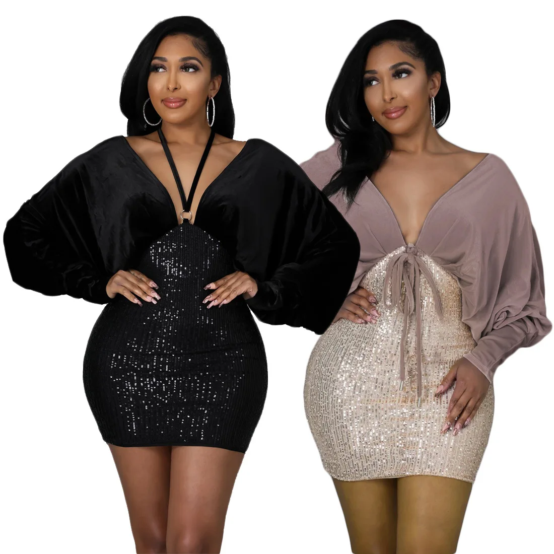 Лидер продаж, бархатные и блестящие плиссированные сексуальные платья с V-образным вырезом и рукавами-фонариками, Элегантные повседневные стильные сексуальные платья