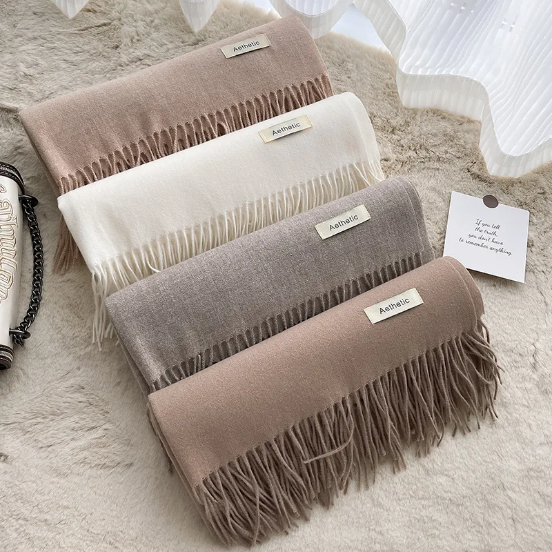 2021 INS Newest Winter Wholesale Pashmina Cute Scarf Shawl Ladies Tassels Trendy Warm Plain Scarf