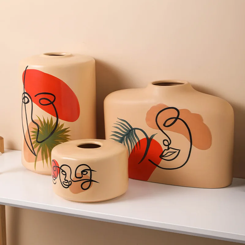 
Factory cheap wholesale custom Nordic hand painted ceramic vase home decoration 