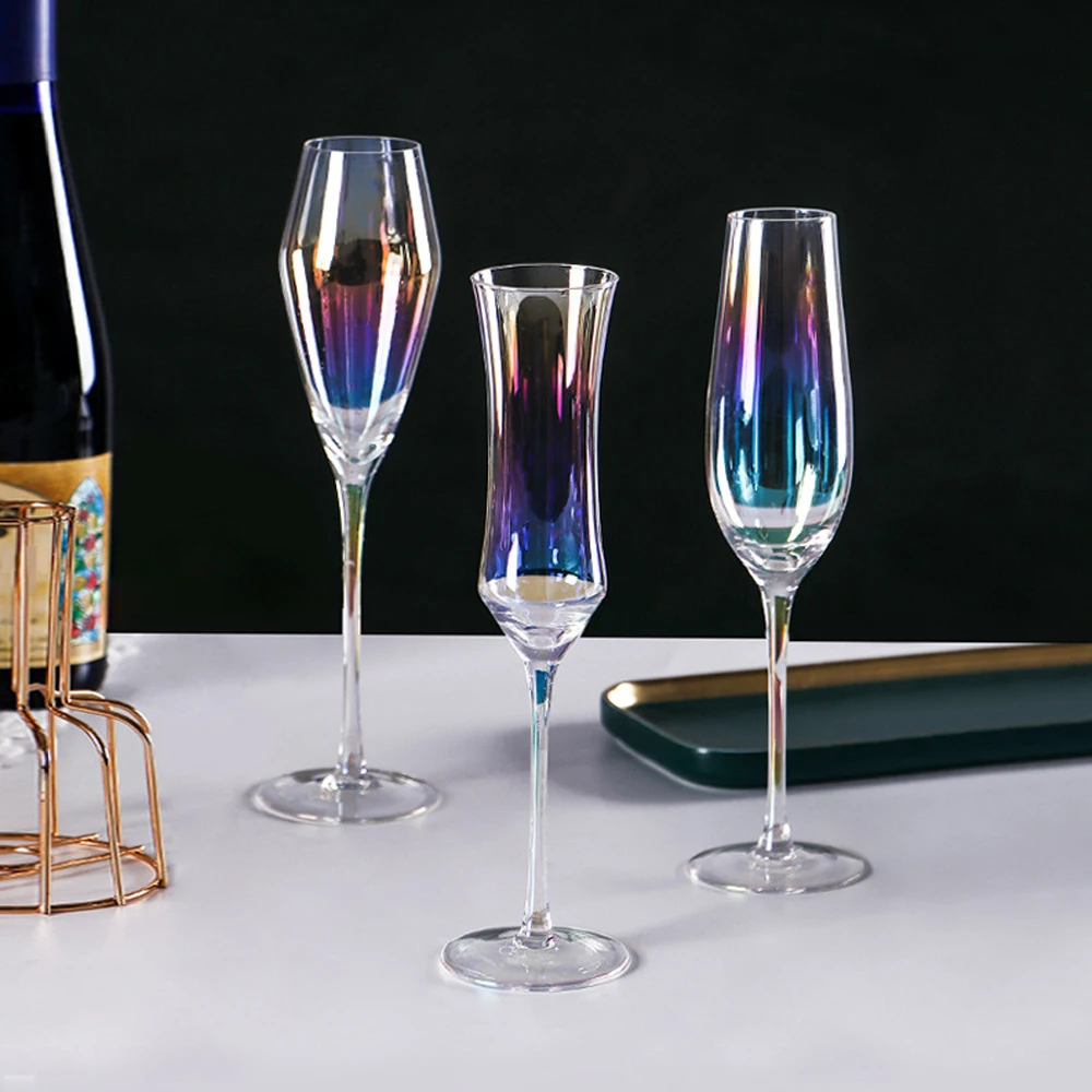 Wholesale Hand Blown Luxury Colorful Glass Champagne Flutes Wedding Party Champagne Glasses