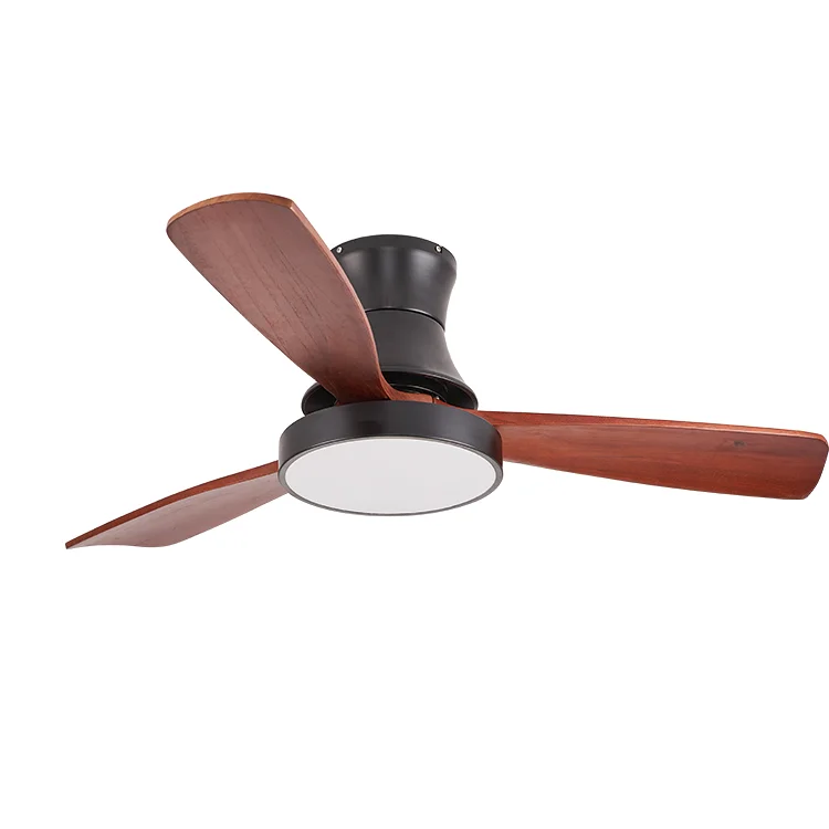 Contemporary 52 inch Natural Wood Blades Invert Motor 3 CCT LED Light Remote Control Flush Ceiling Fan