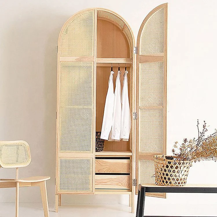 Simple modern fashion high-end bedroom solid wood wardrobe northern rattan wardrobe manufacturers wholesale