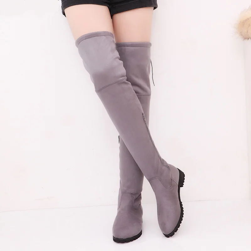 Облегающие сапоги выше колена, сексуальные Замшевые женские сапоги для снега, женские модные зимние сапоги до бедра, обувь