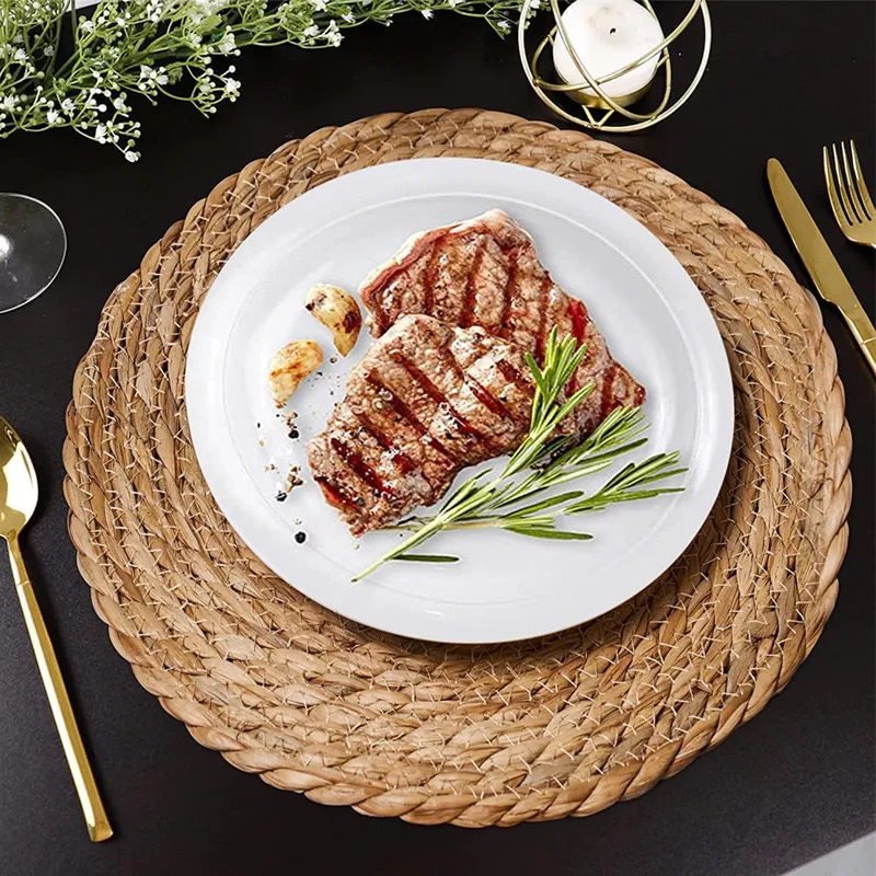 Round Rattan Woven Placemats Natural Hand Woven Water Hyacinth Placemats for Dinning Table Home Wedding