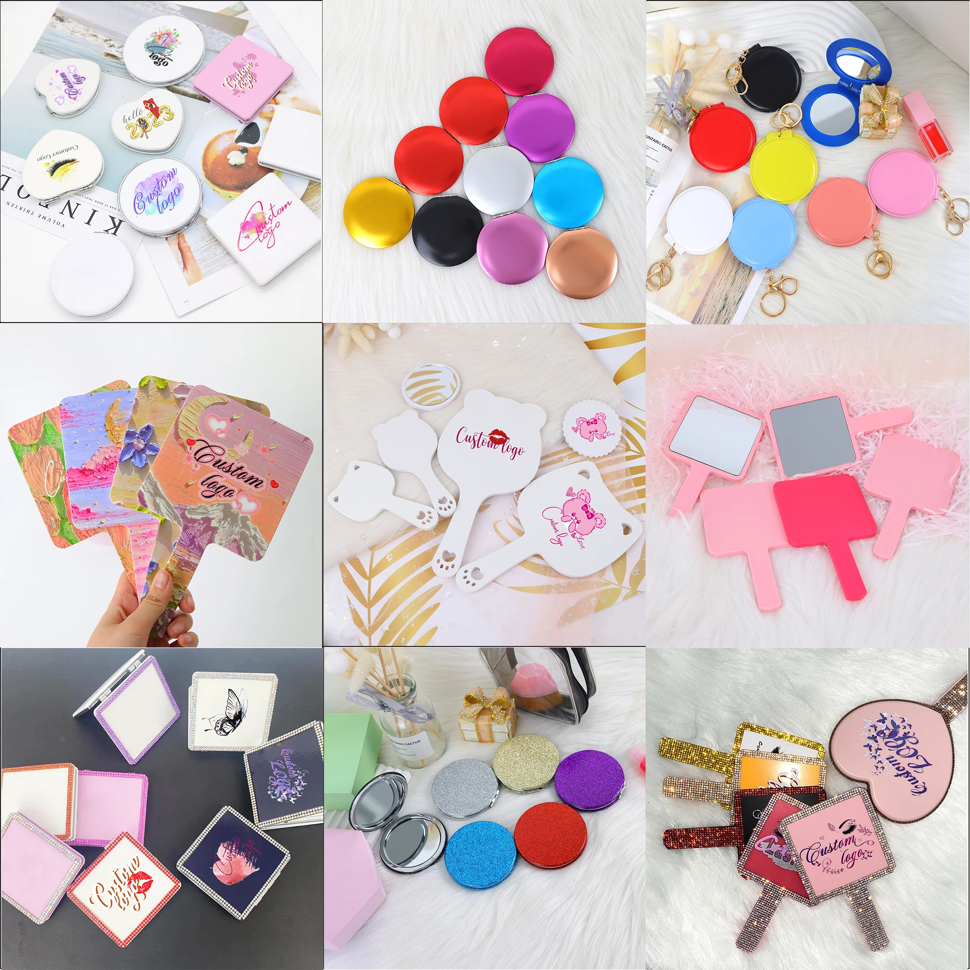 Custom PU leather mirror key chains metal ring promotional key chain makeup mirror metal keychains