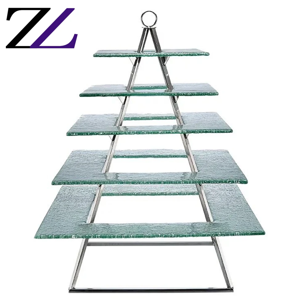 Buffetware pastry display racks cupcake glass risers triangle hammered 5 layer stainless steel buffet cocktail raiser and stands