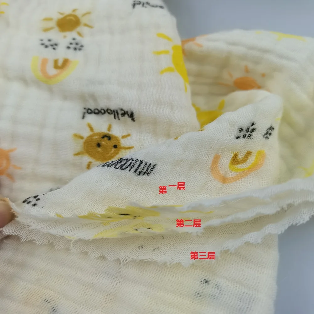 Popular Baby Mosquito Pants Washed Cotton Fabric Pleated Seersucker Sleepwear 3-layer Cotton Crepe Gauze  Print Fabric