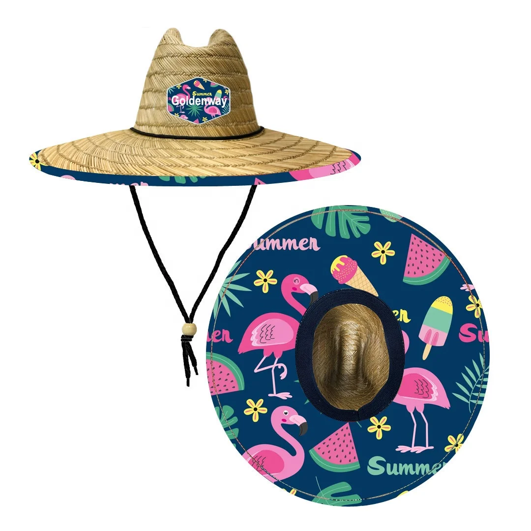 Flamingo Pattern design sun production women lifeguard chinese straw hats
