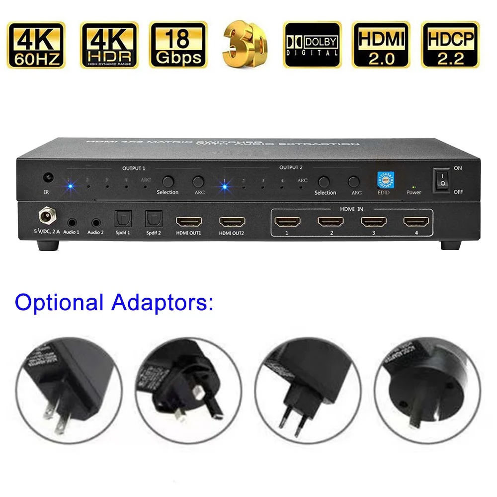Матричный коммутатор Gmax с 4 входами 2 выходами 4K Hdmi сплиттер ИК-пультом дистанционного управления