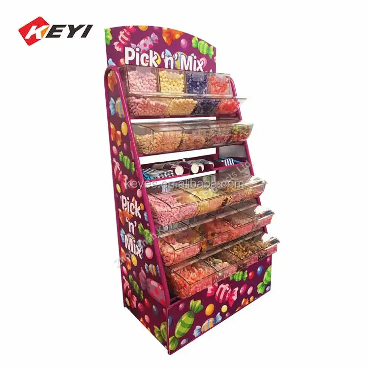 Custom Transparent Acrylic Candy Bins Retail Display Racks / Candy Dispenser Stand