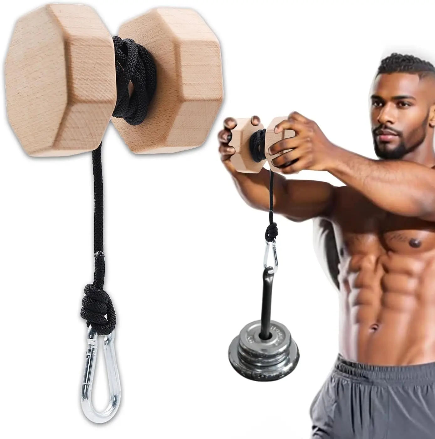 Wooden Forearm Roller Strength Trainer for  Forearm and Wrist Training Indoor Grip Strength Workout Octagonal Forearm Roller