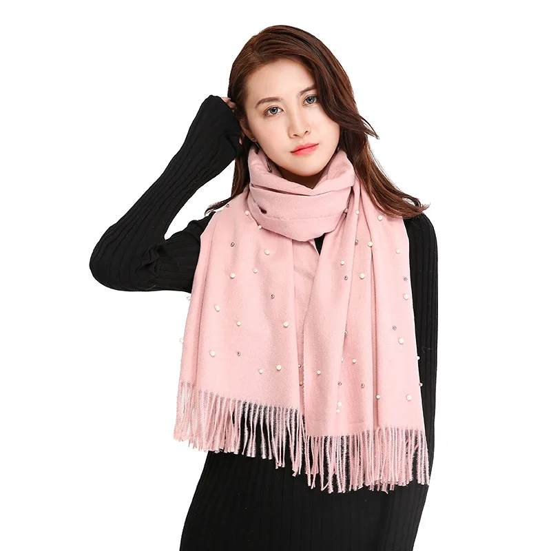 Solid Color Prickly Fur Beaded Warm Scarf customised shawl pashmina shawl large manufacturers of shawls