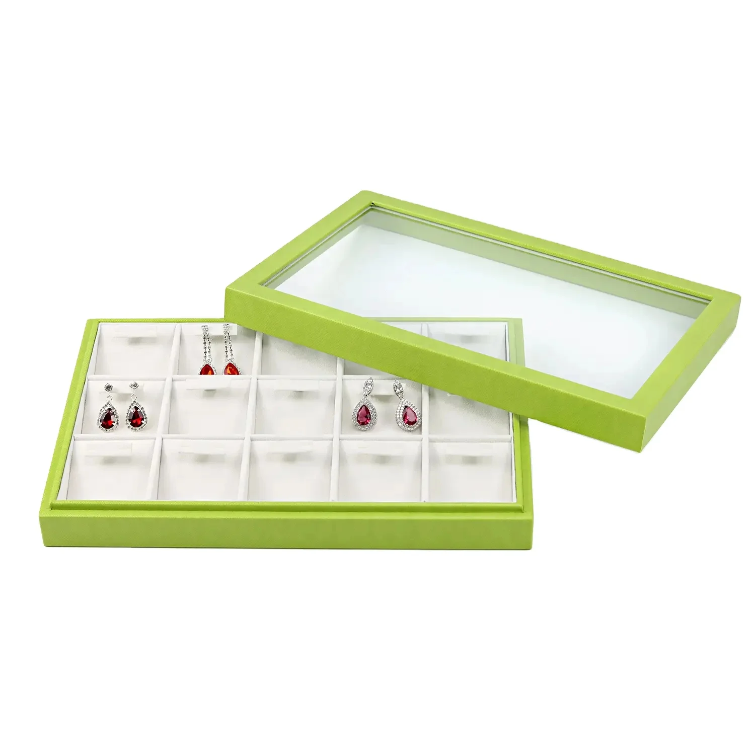 Factory wholesale pu leather jewelry trays case leather earrings display case with custom logo