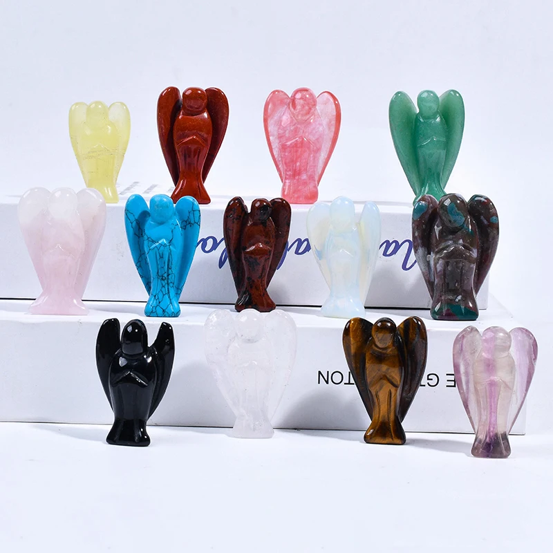 Natural Crystal Quartz Jade Amethyst Stone Statuette 2 3 4 Inch Statueangel Carving Crafts Decoration Gemstone Angel Statue