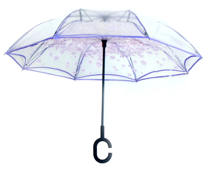 Eco-friendly POE new vention reverse transparent umbrella clear umbrella disposable umbrella