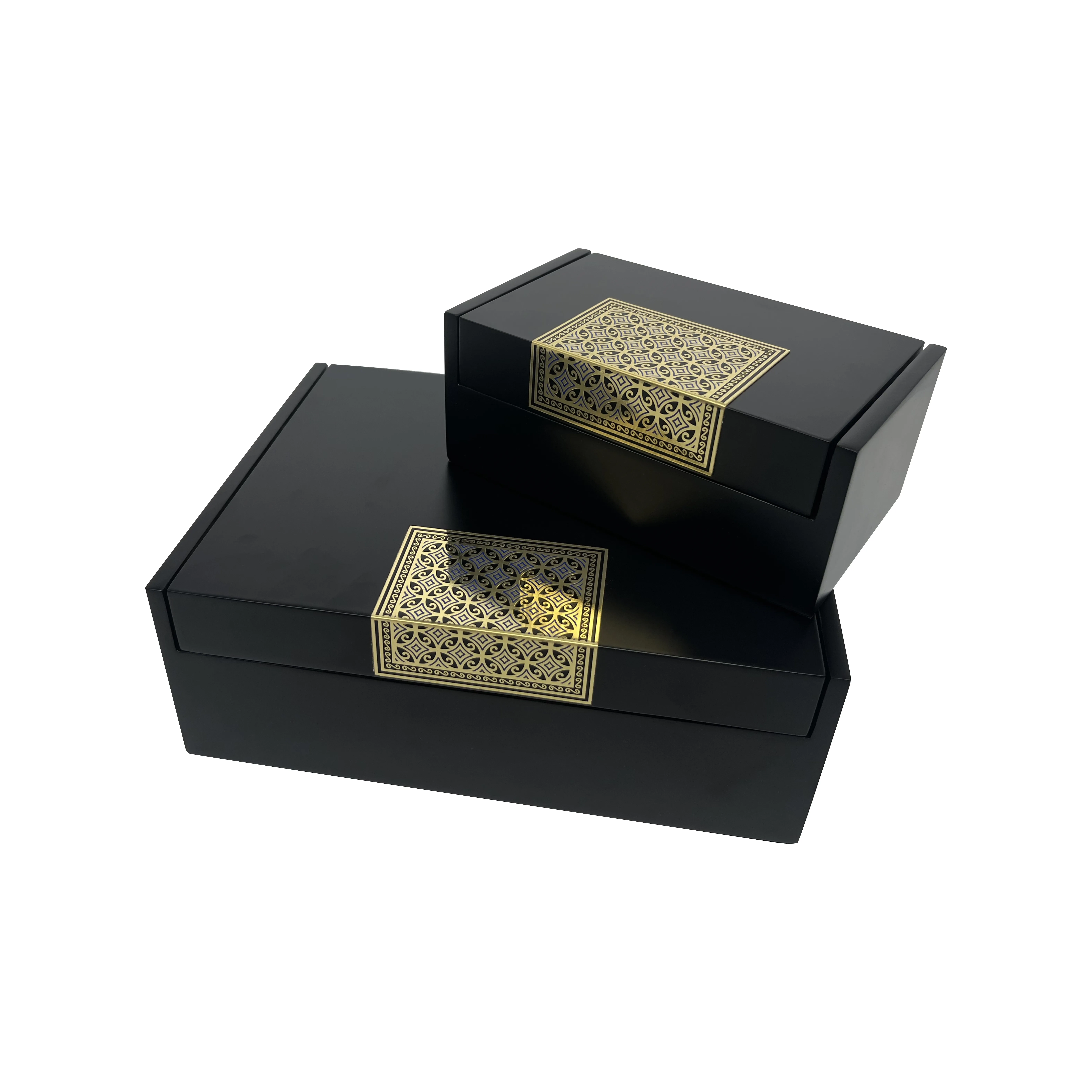 high-end luxury custom design makingmetal plate MDF matte lacquer arabic empty oil packaging box wood perfume bottle with box