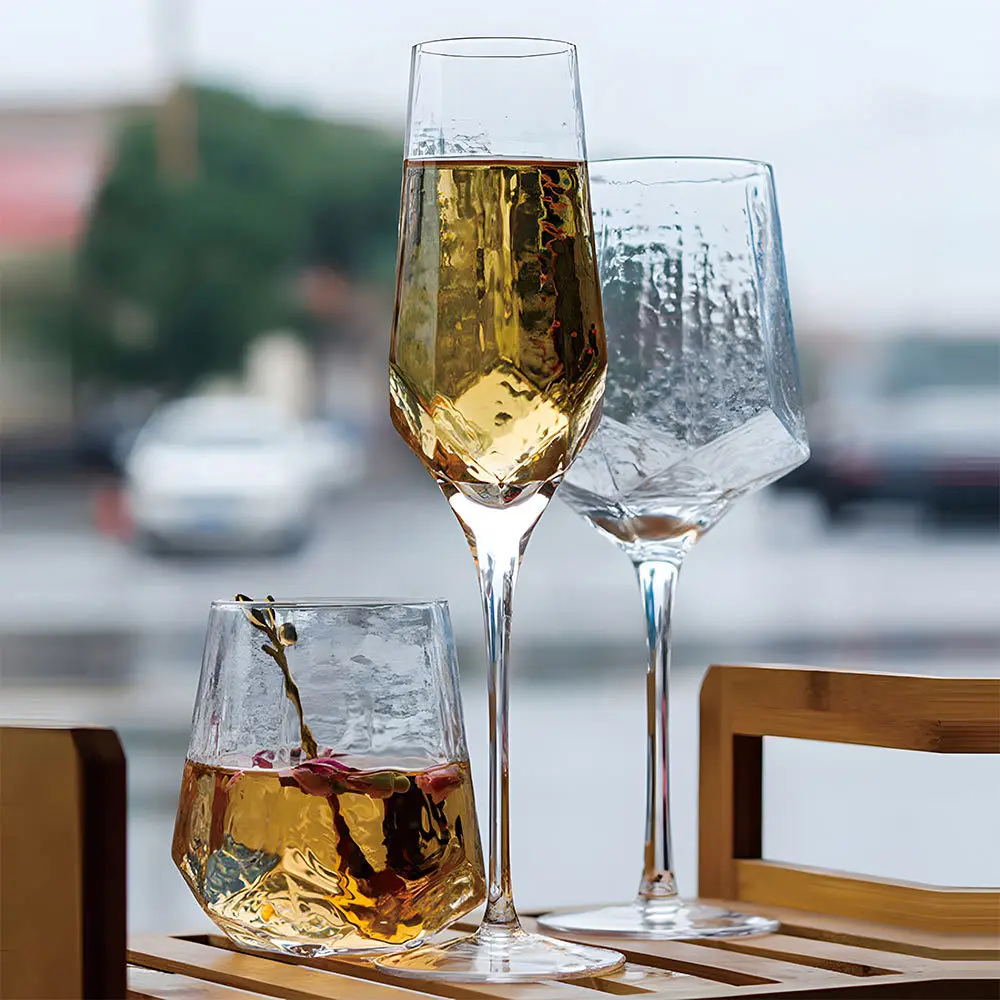 Customized Crystal Red Wine Champagne Cup Hammer Pattern Glass Wine Cup Goblet Wine Cup