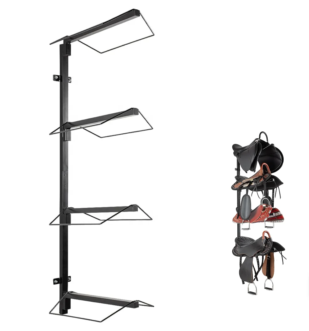 Adjustable Horse Saddle Rack Wall Mount 4 Tier for Tack Room, Storehouse